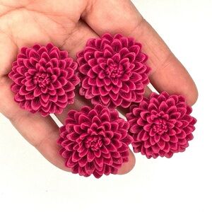 LOT OF 4 Raspberry Red Flower Rings Bundle - Adjustable Spring Summer SOLD AS IS